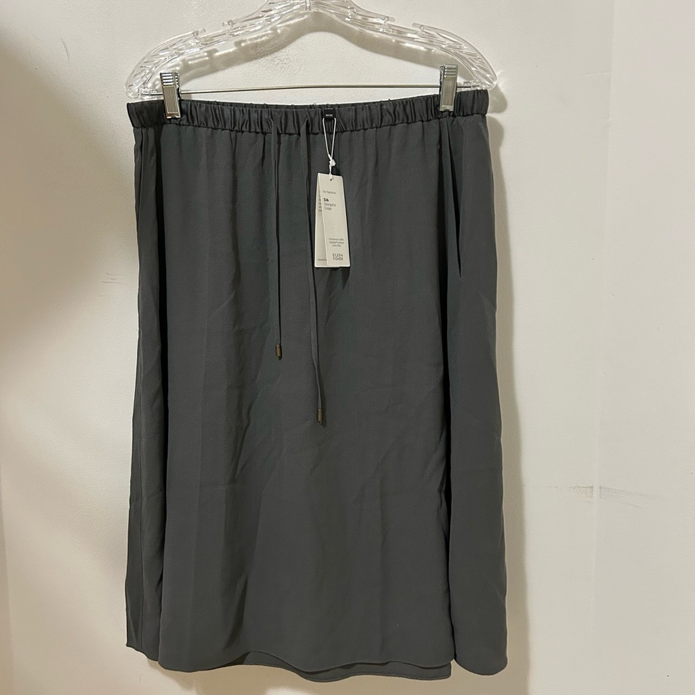 Eileen Fisher NWT  Silk Georgette Crepe Gray Midi Skirt Size M